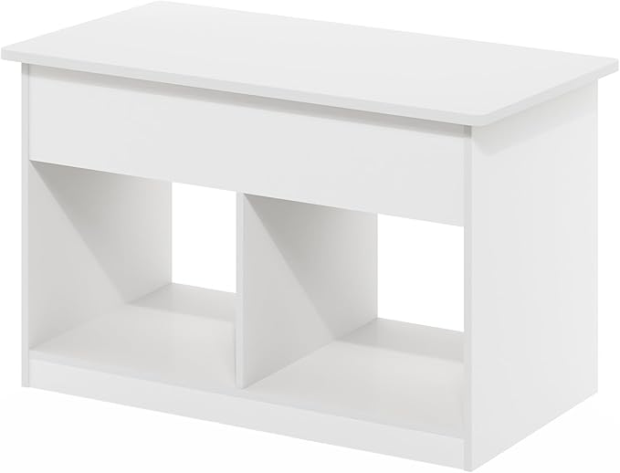 Furinno Jensen Living Room Lift Top Coffee Table with Hidden Compartment, Solid White