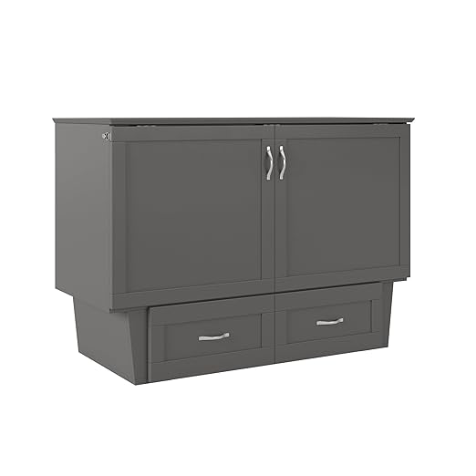 AFI, Chelsea Mid-Century Modern Full Wood Murphy Bed Chest with 6" Mattress, Storage Drawer & Built-in USB Charger, Grey