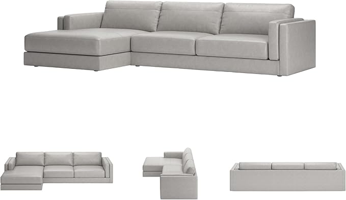 Signature Design by Ashley Amiata Modern L-Shaped Left-Arm Facing Leather Match 2-Piece Sectional with Chaise, Light Gray