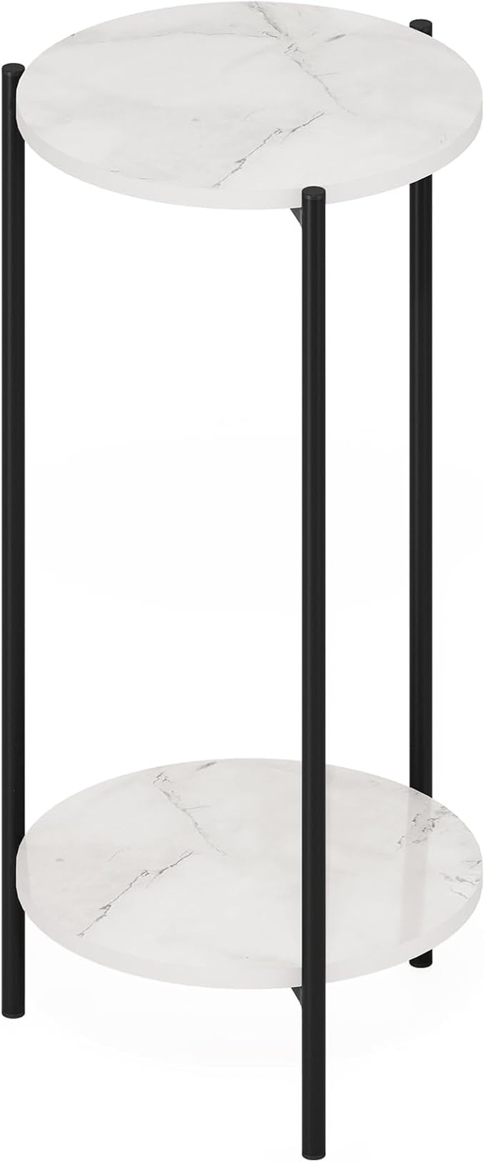 Furinno BESI Night Stand, 2-Tier Tall Round Nightstand with Metal Legs, Metal Frame Narrow End Table with Open Shelf, Side Table, Bedside Table, for Bedroom, Closet, Living Room, Marble White - Image 6