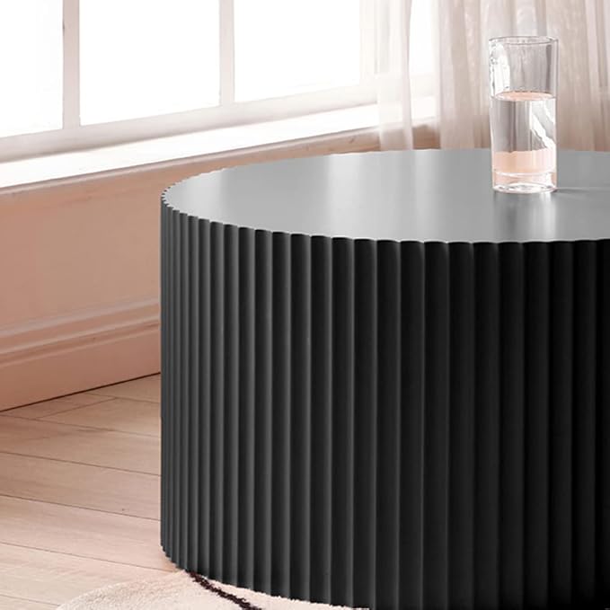 Black Round Drum Coffee Tables for Living Room Contemporary Circle Coffee Table, Modern Wood Accent Table for Office Apartment