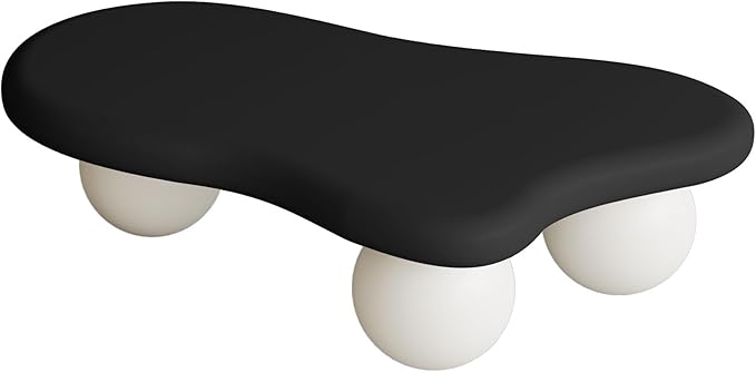 40” Cloud Coffee Table with 3 Ball Legs, Modern Irregular Center Table for Living Room, Low Cute Small MDF Tea Table for Bedroom, Space Apartment-Black White