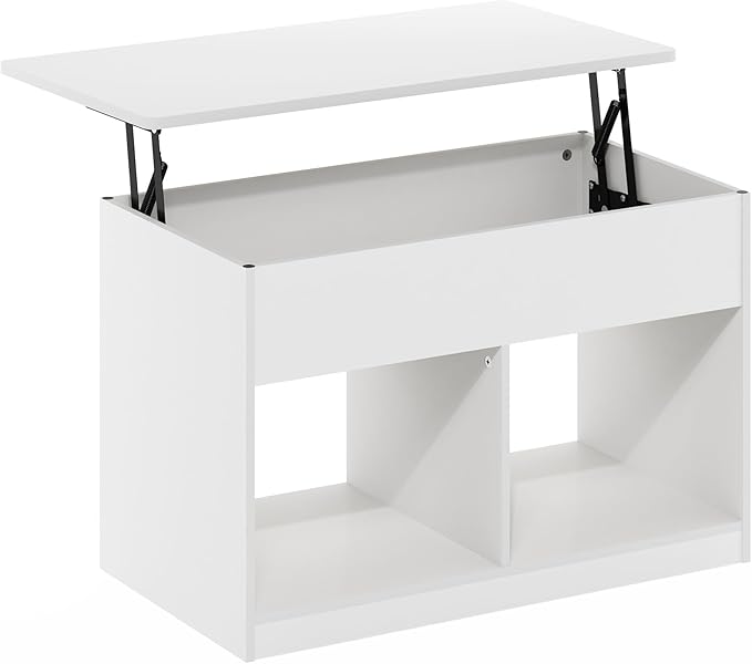 Furinno Jensen Living Room Lift Top Coffee Table with Hidden Compartment, Solid White