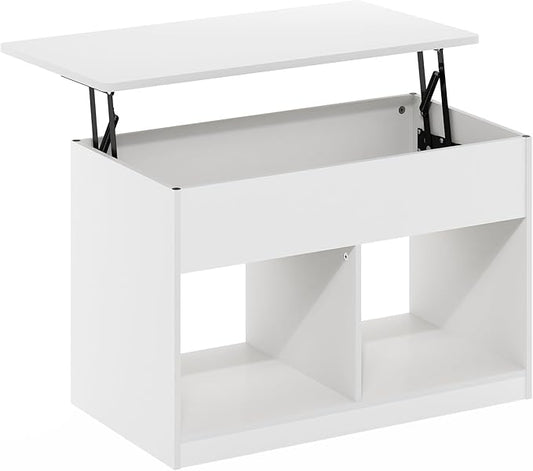 Furinno Jensen Living Room Lift Top Coffee Table with Hidden Compartment, Solid White
