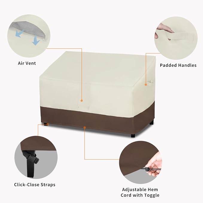 Easy-Going Waterproof Outdoor Couch Cover, Heavy Duty 3-Seater Patio Sofa Cover, Winchdproof Outdoor Furniture Cover with Air Vent (80Wx37Dx33H inch, Beige/Dark Brown) - Image 4