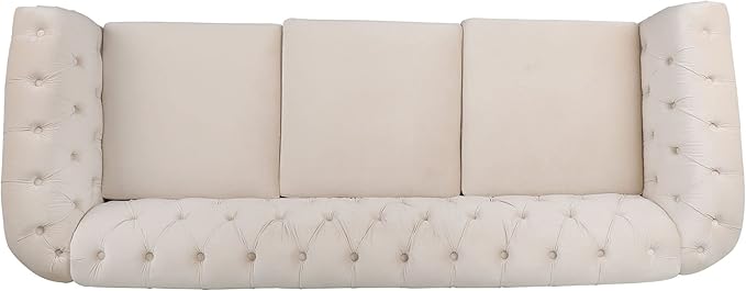 LEVNARY Velvet Chesterfield Sofa, Classic Tufted Upholstered Couch, Modern 3 Seater Couch Long Settee Furniture with Tufted Back for Living Room Office (Beige)