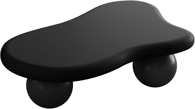 47.2” Cloud Coffee Table with 3 Ball Legs, Modern Irregular Center Table for Living Room, Low Cute Small MDF Tea Table for Bedroom, Space Apartment-Black