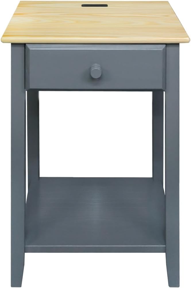 Casual Home Owl Night Stand with USB Port Charging Station and Drawer, 17.5" W x 14.25" D x 24.5" H, Natural Gray by CasualHome