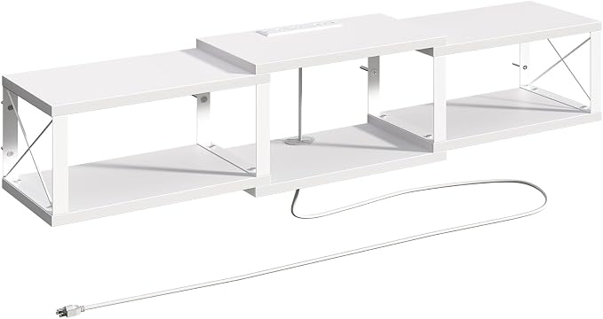 MAHANCRIS 43.7” Floating TV Stand with Power Outlet, Wall-Mounted Entertainment Center, Floating Metal Frame Media Console Shelf for Under TV Storage, for Living Room, Bedroom, White TVBW101E01 - Image 9