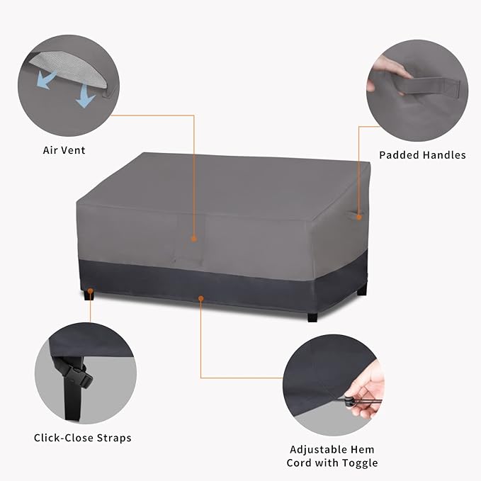 Easy-Going Waterproof Outdoor Loveseat Cover, Heavy Duty 2-Seater Patio Couch, Windproof Furniture With Air Vent (90Wx35Dx32H inch, Gray/Dark Gray) - Image 4
