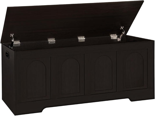 DINZI LVJ Storage Chest, 47.2”Wooden Storage Box with 2 Safety Hinges, Entryway Shoe Bench with Flip-Top, Large Trunk for Living Room, Bedroom, Easy Assembly, Espresso by DINZILVJ
