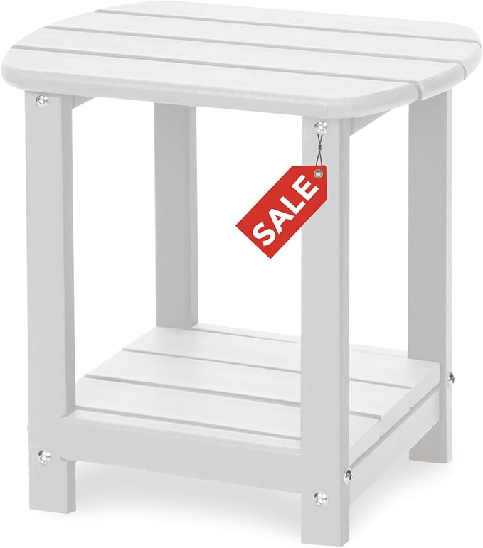 Adirondack Square Outdoor Side Table,2-Tier Storage Patio Side Table, HDPE End Tables for Backyard Pool Porch Garden Lawn by GARDENSTAR