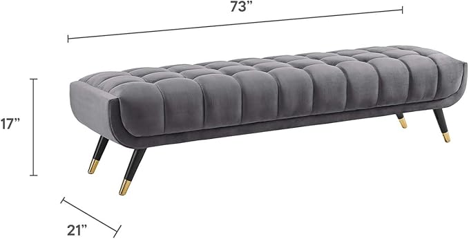 Modway Adept Mid-Century Modern Velvet Upholstered Tufted Accent Bench in Gray