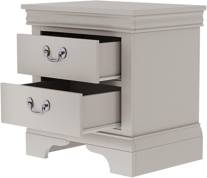 Henf Nightstand with 2 Drawers Traditional Side Table for Small Space, Bedside Table with Metal Ring Handle, Small Wooden Night Stand for Bedroom Furniture, White - Image 6