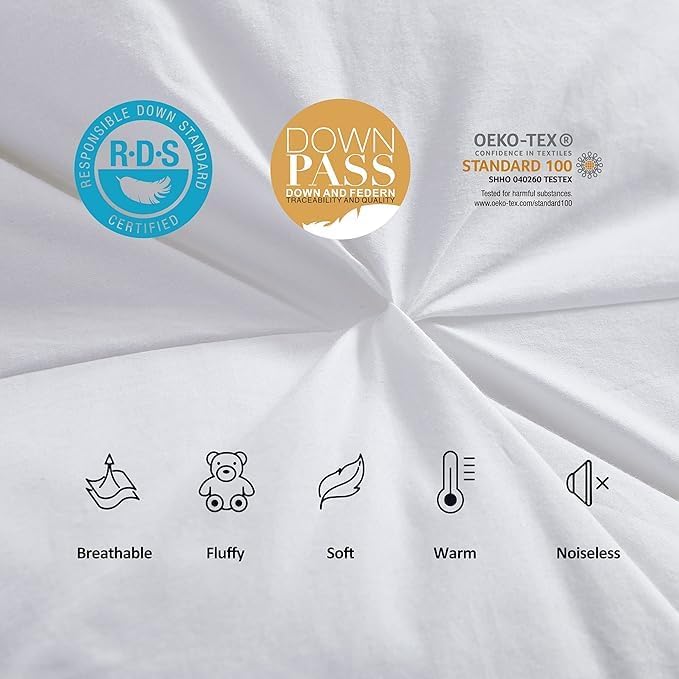 Premium All-Season Queen Size Luxury Siberian Goose Down Pinch Pleated Comforter Duvet Insert 1200 Thread Count 100% Egyptian Cotton Down Feather Comforter (Queen, White)