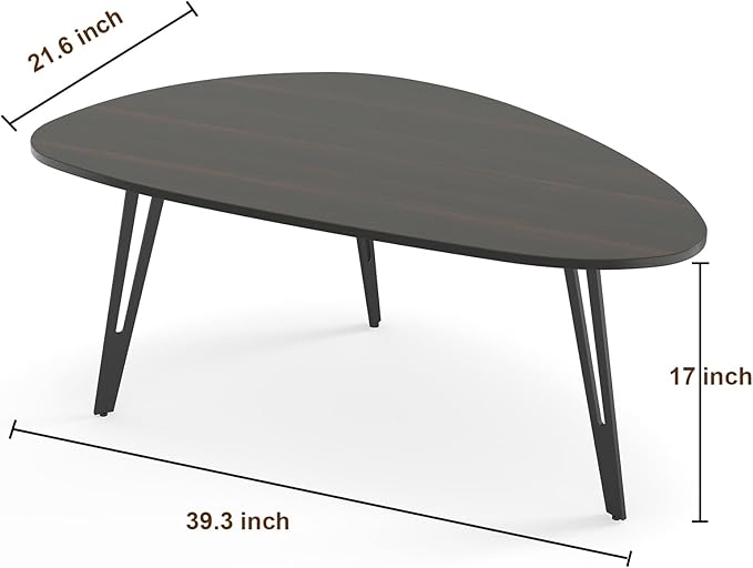 Manora Small Black Coffee Table, Modern Irregular Oval Wood Top with Tapered Metal Legs, Living Room Accent Table, 39.3"x21.6"x17" Low-Profile Table