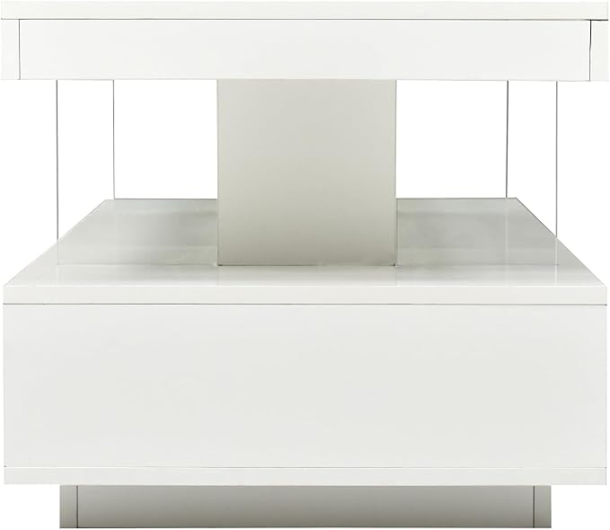 Modern LED Coffee Table with Storage, High Gloss Cocktail Center Table with Drawers, Display Shelves & LED Lights for Living Room, 51.2’’, White