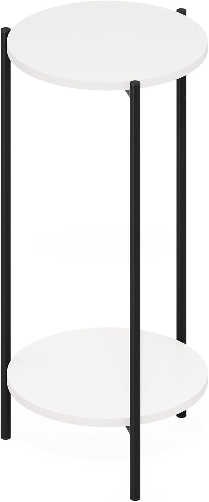 Furinno BESI Night Stand, 2-Tier Tall Round Nightstand with Metal Legs, Metal Frame Narrow End Table with Open Shelf, Side Table, Bedside Table, for Bedroom, Closet, Dorm, White - Image 6