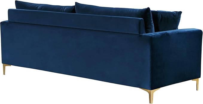 Meridian Furniture Naomi Collection Modern | Contemporary Black Velvet Upholstered Sofa with Stainless Steel Base in a Rich Gold or Chrome Finish, (633Black-S)