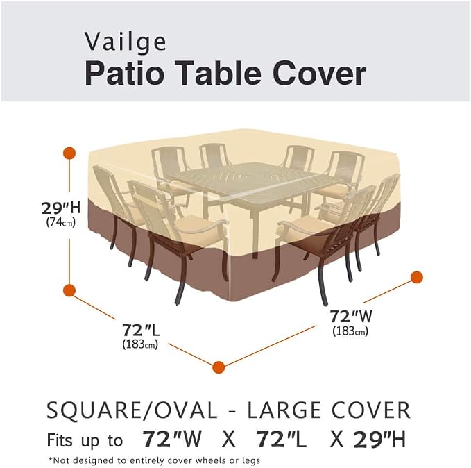 Vailge Waterproof Patio Furniture Set Cover with Padded Handles, Patio/Outdoor Table Cover, Patio/Outdoor Dining Square Table Chairs Cover(Medium,Beige & Brown) - Image 2