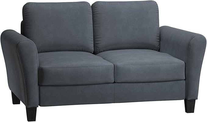Studio Living Watford 57.9" Loveseat, Traditional Style, Pocket Coil Comfort, Black Legs, Microfiber Fabric, Dark Gray