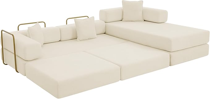 Eafurn L Shaped Convertible Sleeper Sofa Bed King Size Sleeper Sofabed, 7-in-1 DIY Combination Corduroy Folding Mattress Couch with Fixed-Shape Frame, Boneless Floor Sofa Couch