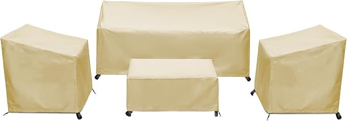Patio Furniture Covers,Outdoor Furniture Cover Waterproof,Patio Furniture Set Covers for 4 Piece Outdoor Conversation Set,Patio Covers Set-XX-Large (Beige) by BANER+GARDEN
