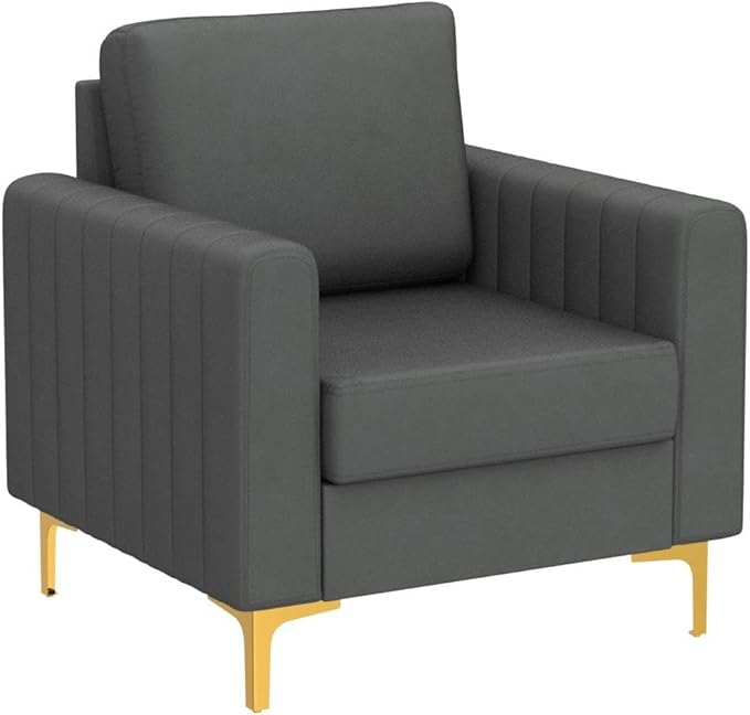 HULALA HOME Velvet Accent Club Chairs Set of 2, Modern Velvet Armchair Upholstered Accent Club Chairs Sofa Chairs with Gold Metal Legs Mid-Century Barrel Leisure Comfy Reading Armchair, Grey