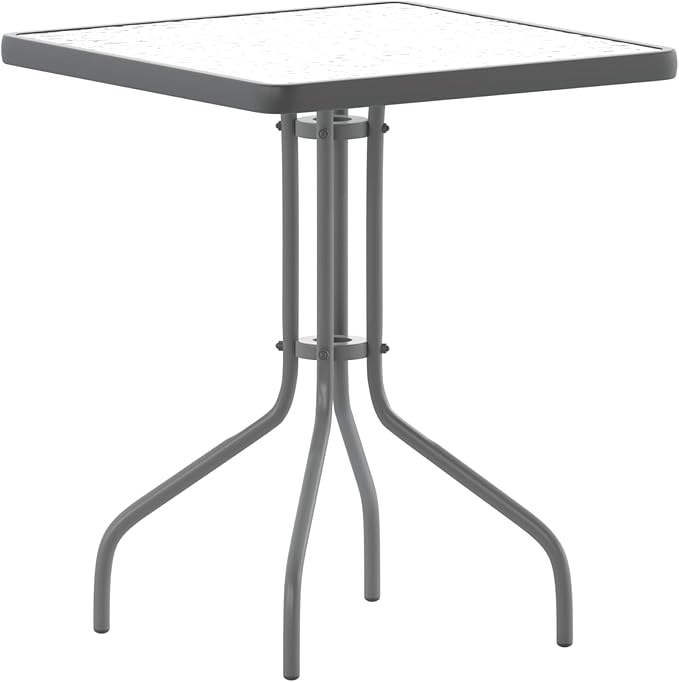 Flash Furniture Barker 23.5'' Square Tempered Glass Metal Table, Silver by FlashFurniture