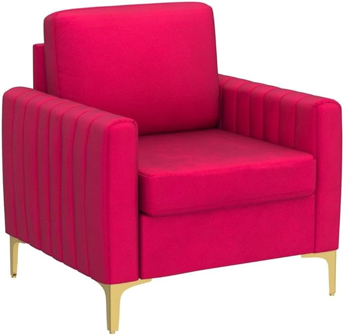 HULALA HOME Velvet Accent Club Chair, Modern Velvet Armchair with Gold Metal Legs Upholstered Barrel Leisure & Reading Armchair, Fuchsia