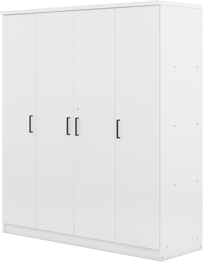 67.9" H Large Wardrobe Closet with 4 Doors, Freestanding Armoire Wardrobe Closet with Locking Drawer, Shelves and Hanging Rod, Wooden Bedroom Coat Closets Cabinet for Clothes, White