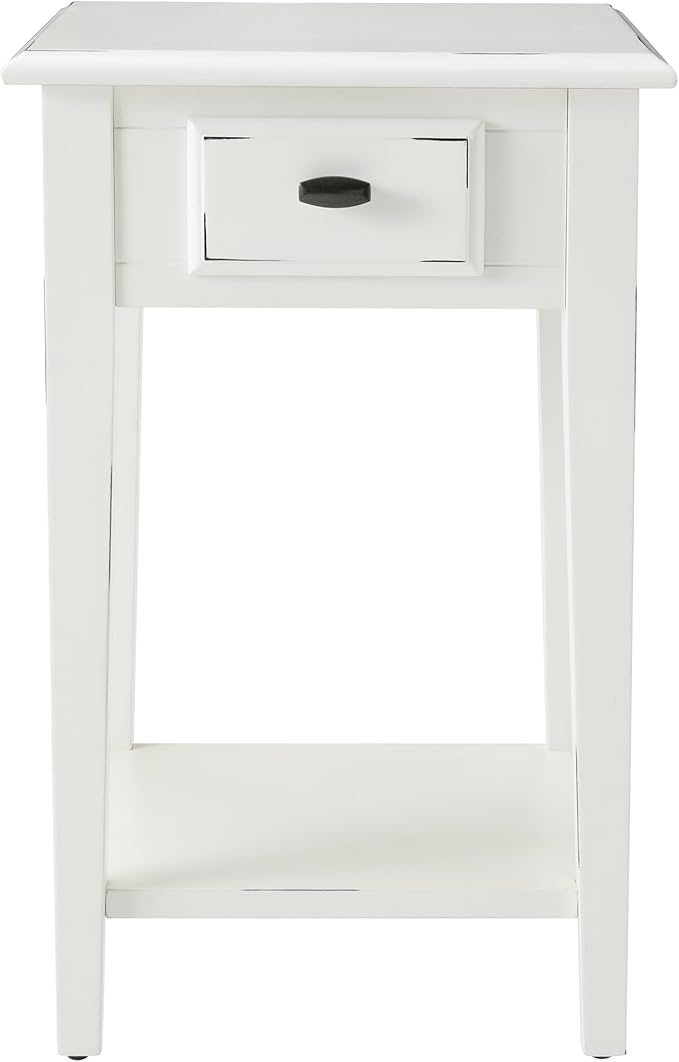 Leick Home Haven Ridge Square End Table, One Drawer Side Table, Farmhouse White, 214379