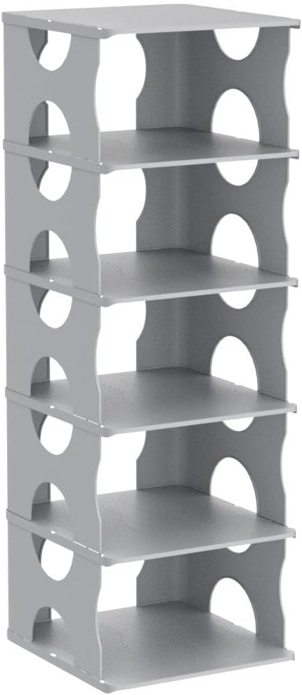 6-Tier Shoe Rack, Stackable Storage Organizer for Bedroom Entry, Adjustable Rack, Shoe Slots Shelf, Easy Tower Rack, Grey - Image 5