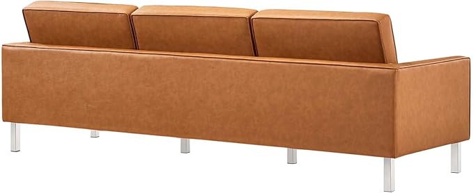 Modway Loft Tufted Button Faux Leather Upholstered Sofa in Silver Tan