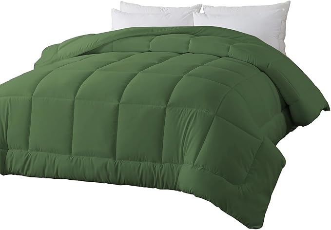 BedTreat Down Alternative Comforter Twin Duvet Insert with Corner Tabs, All Season Quilted Bed Comforter Box-Stitched Twin Comforter Green，Machine Washable Microfiber Bedding
