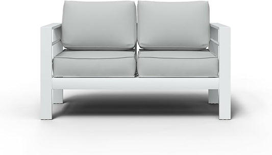 Aluminum Patio Furniture Set, Loveseat Outdoor Set with 5 Inch Cushions, Patio Loveseat Sets with Waterproof Covers for Backyard Garden(White)