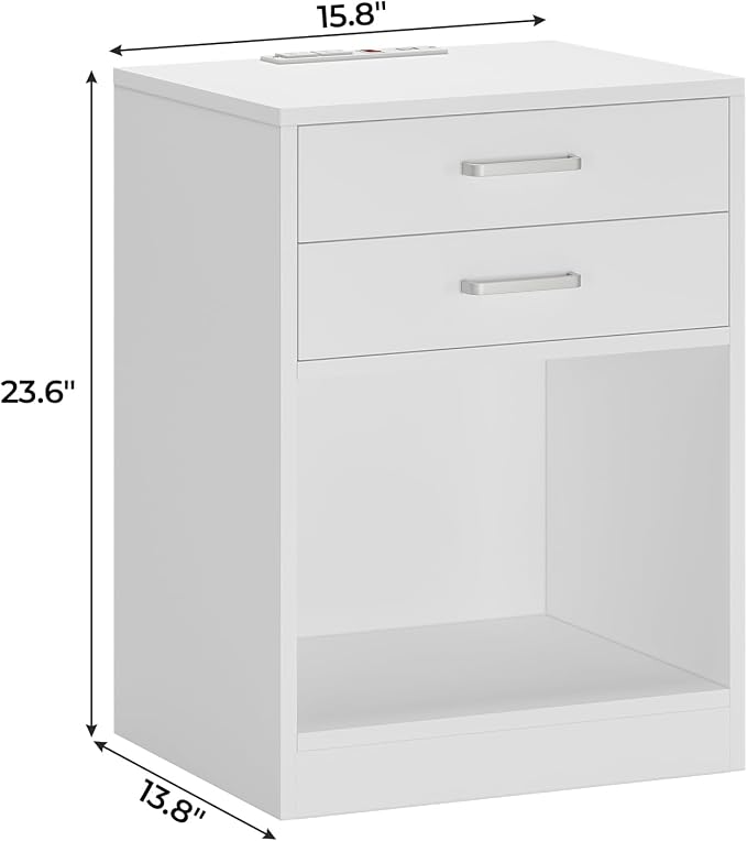 ADORNEVE Nightstands Set of 2,White Night Stand with Charging Station & Drawers,Night Stands for Bedrooms 2 - Image 3