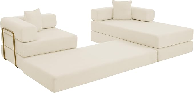 Eafurn L Shaped Convertible Sleeper Sofa Bed King Size Sleeper Sofabed, 7-in-1 DIY Combination Corduroy Folding Mattress Couch with Fixed-Shape Frame, Boneless Floor Sofa Couch