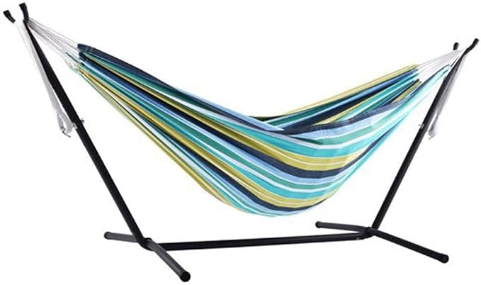 Vivere Double Cotton Combo Outdoor Backyard Patio Hammock with Stand, Cayo Reef by Vivere