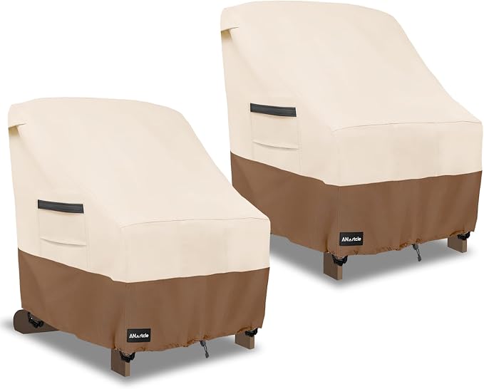 ANartcle Patio Adirondack Chair Cover 2 Pack,600D Waterproof Heavy Duty Outdoor Chair Covers,Adirondack Chair Covers(30W x 34D x 36H inches),Patio Furniture Covers,Beige&Brown by PatioFurnitureCovers
