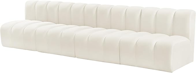 Meridian Furniture 103Cream-S4E Arc Collection Modern | Contemporary Modular Sofa with Soft Cream Velvet, Deep Channel Tufting, Modular Design, 119 W x 31 D x 30 H, Cream