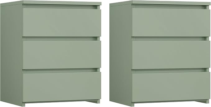 FOTOSOK Nightstand Set of 2 White Nightstand with 3 Drawers, White Bedside Table Night Stand for Bedroom with Cut-Out Handle, Sofa Side Table for Bedroom, Green - Image 7