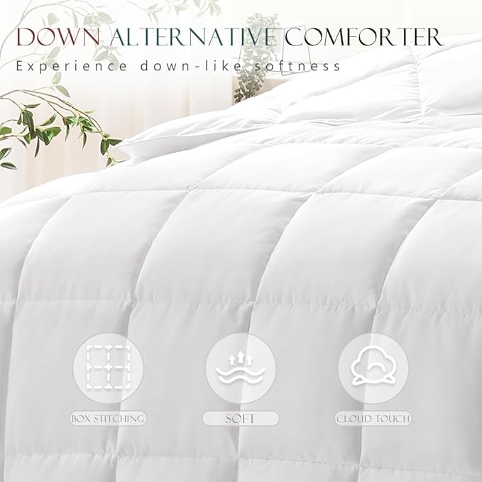ACCURATEX Super Queen Lightweight Duvet Insert 98x98 - Summer Bedding Comforter - 250GSM Filled Thin Duvet - Soft & Breathable, Quilted Comforters with 8 Tabs,White,Super Queen