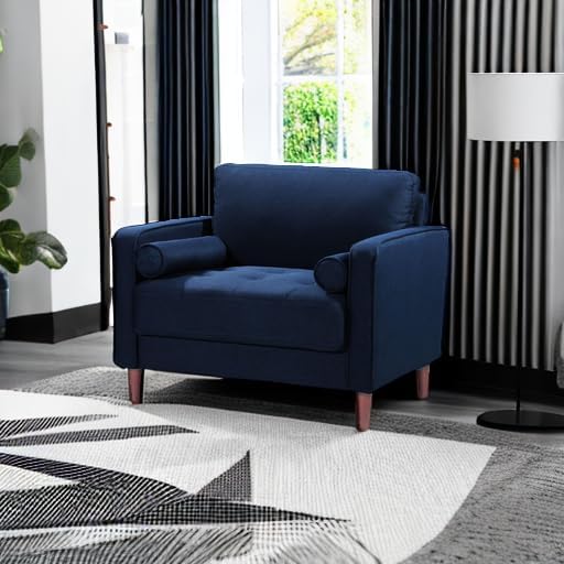 Studio Living® Lexington 39.4" Arm Chair, Mid-Century Modern, Pocket Coil Comfort, Easy Assembly, Woven Fabric, Navy Blue