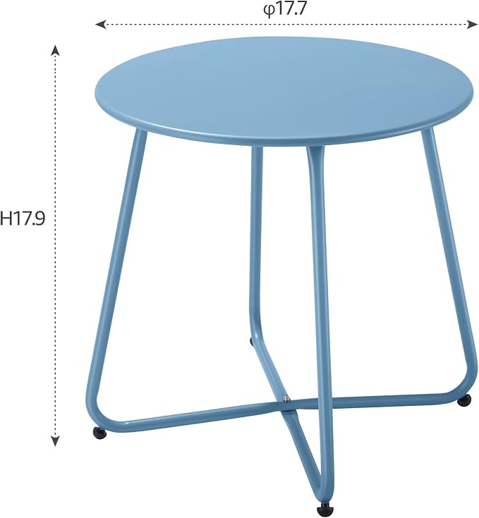 Meluvici Patio Outdoor Side Table Waterproof Round Metal Steel Small Side Table Weather Resistant Portable Outdoor and Indoor End Table for Garden Balcony Yard, Blue - Image 3