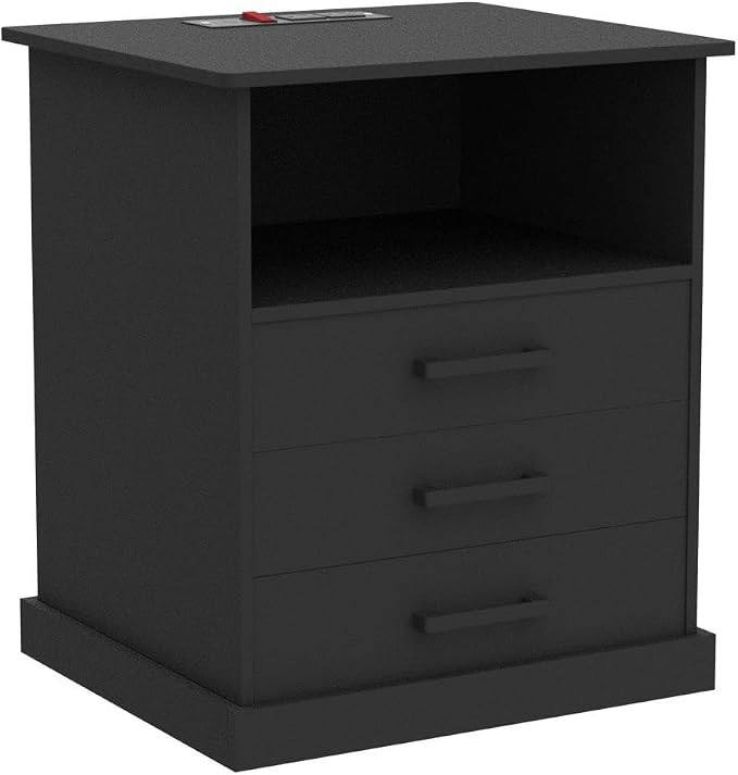 Hasuit Nightstand with Charging Station and LED Lights, Large Bedside Table with 3 Storage Drawer, Black Night Stand for Bedroom, Wider Tabletop 19.0''(L) x 15.0''(W) - Image 5
