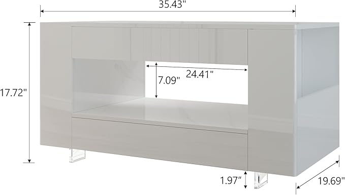 Glossy Coffee Table with Open Shelf Storage - High Gloss Modern Cocktail Table for Living Room, Bedroom, Office