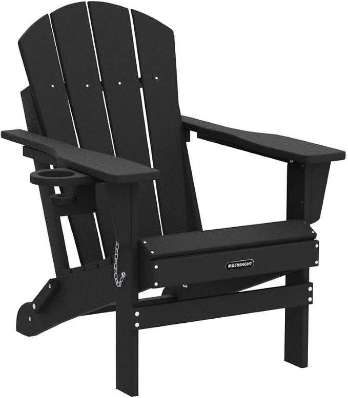 MUCHENGHY Folding Adirondack Chairs Patio Chairs Outdoor Adirondack Chair Weather Resistant Chair for Patio, Outside, Deck, Backyard, Fire Pit Chair, Campfire Chairs (Black) - Image 5