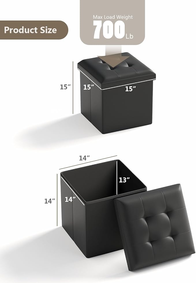 OS MOTOR Folding Storage Ottoman Bench, Multi-Functional Ottoman Foot Rest, End of Bed Bench, Storage Chest for Living Room, Bedroom, Hallway, Entryway, Holds Up to 300 lbs (Black, 15 Inches) - Image 3