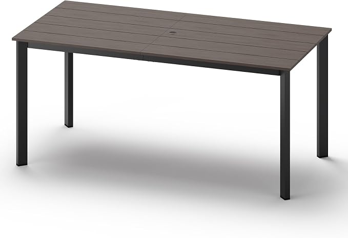 Outdoor Dining Table, Aluminum Patio HDPS Outdooor Table with Umbrella Hole, All Weather Patio Furniture Set, Patio Dining Table (Charcoal) by ComfCove